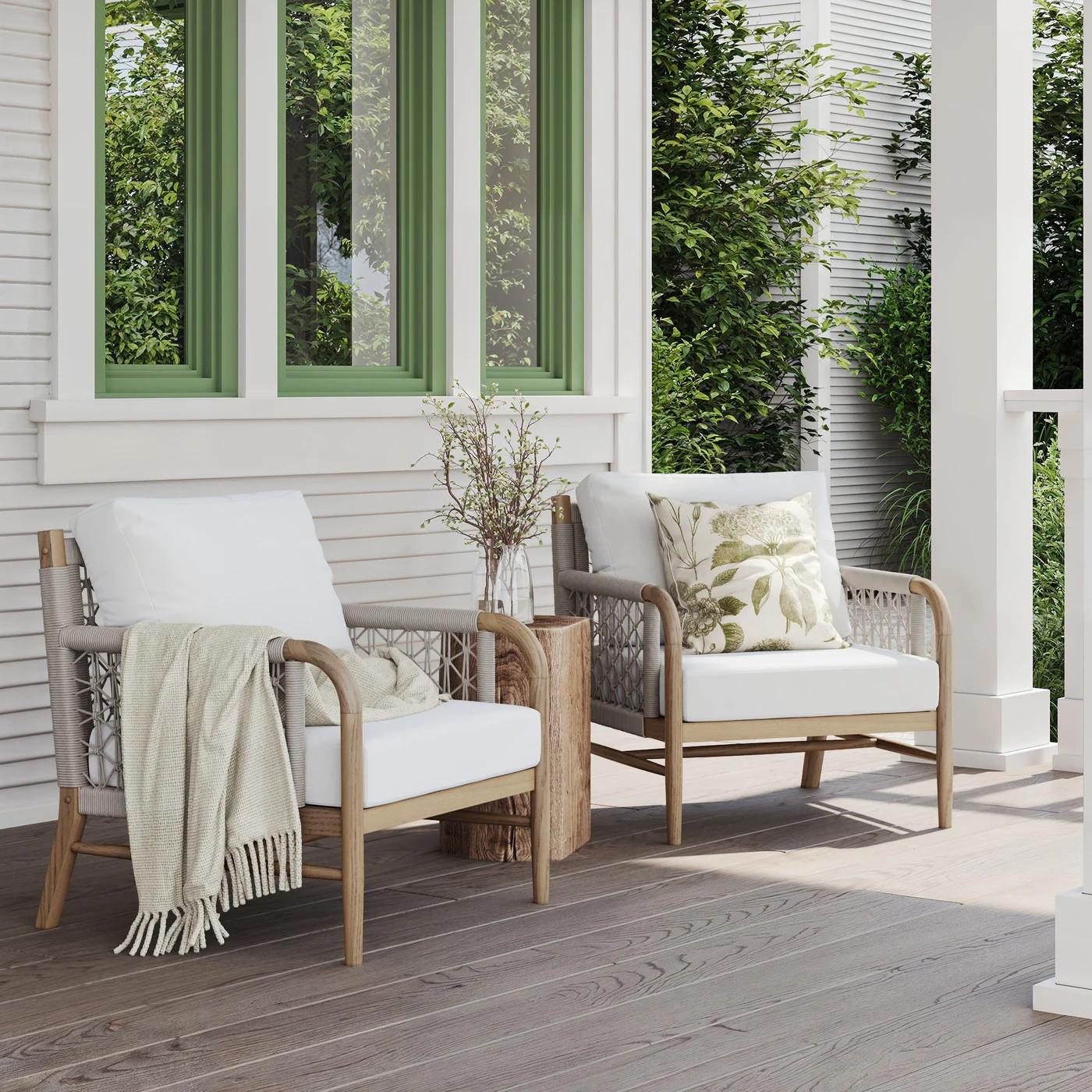 Outdoor Patio Wood Rope Arm Chairs Gray Oak (Set of 2) | Nathan James