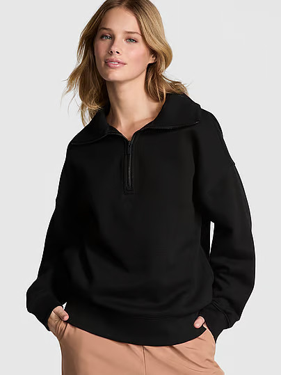 Ivy Fleece Half-Zip Sweatshirt, Black, XS - Women's Hoodies & Sweatshirts - PINK | Victoria's Secret (US / CA )