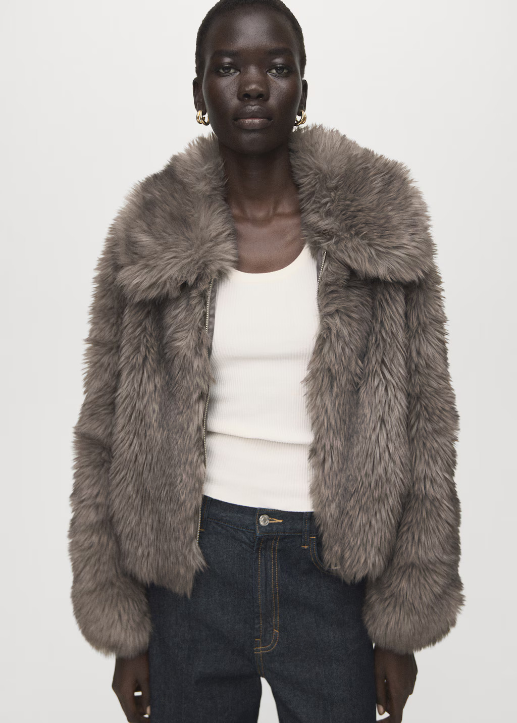 Faux-fur jacket with lapels | MANGO (UK)