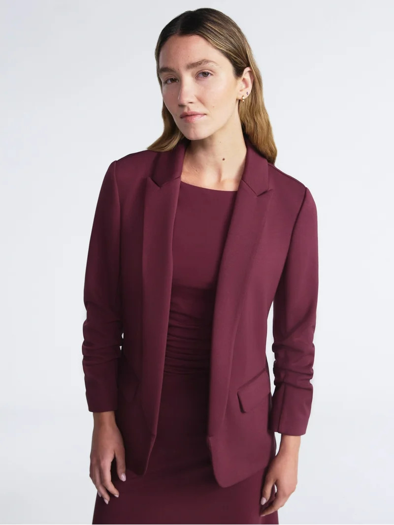 Scoop Women's and Women’s Plus Ultimate ScubaKnit Relaxed Blazer with Scrunch Sleeves, Sizes XS... | Walmart (US)