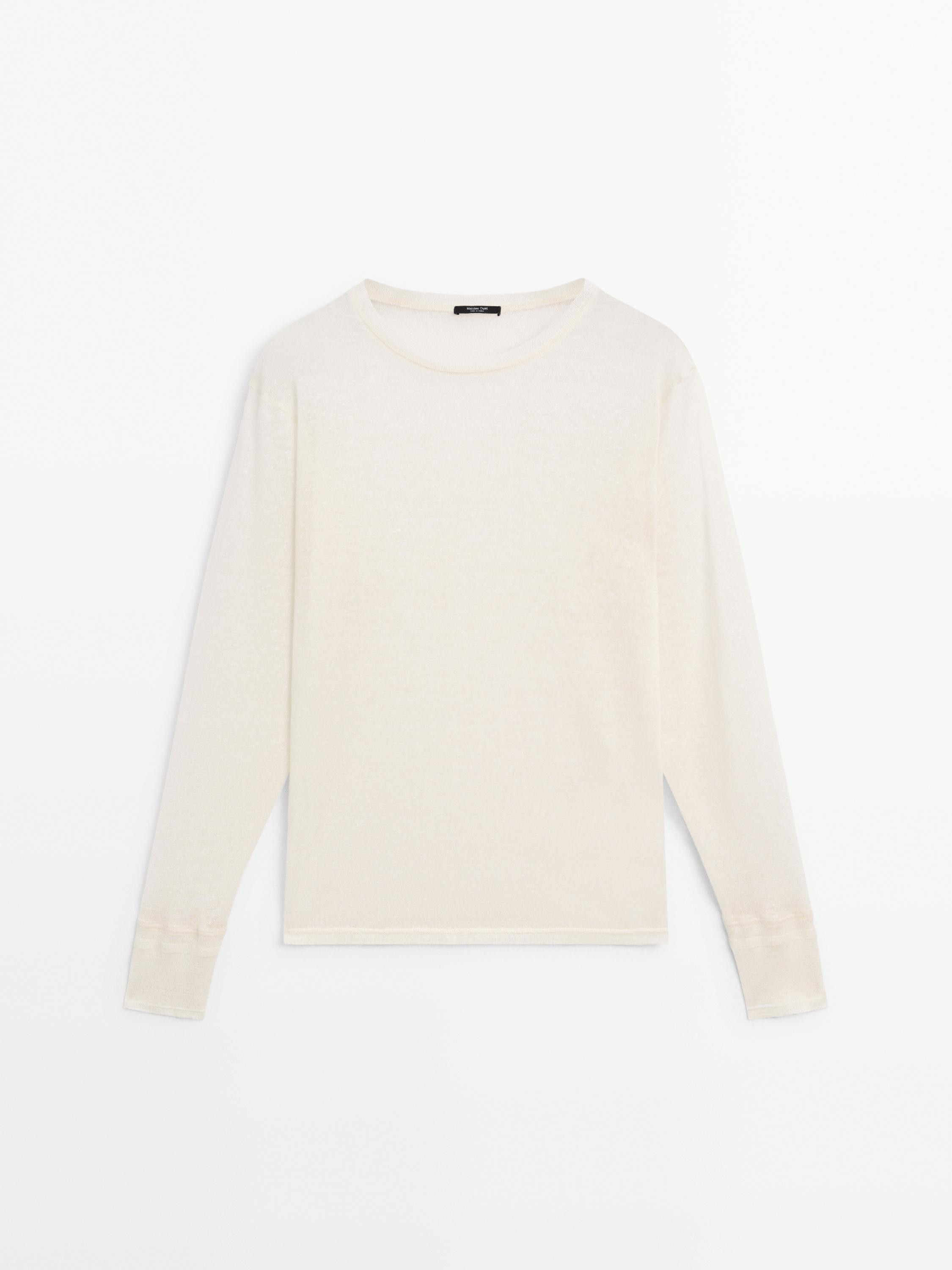 Lightweight wool linen blend T-shirt | Massimo Dutti UK