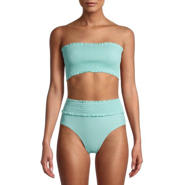 XOXO Women's Shirred Strapless Bandeau Bikini Swimsuit Top | Walmart (US)