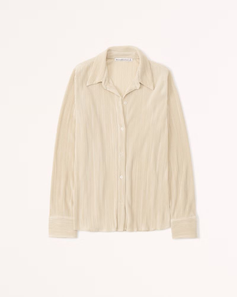 Women's Long-Sleeve Textured Satin Button-Up Shirt | Women's Tops | Abercrombie.com | Abercrombie & Fitch (US)