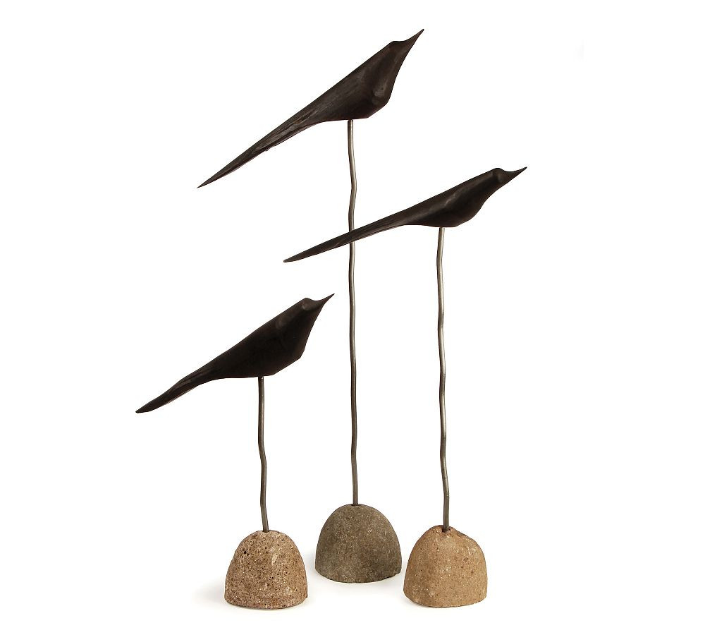 Hand-Carved Flock of Bird Objects, Black - Set of 3 | Pottery Barn (US)