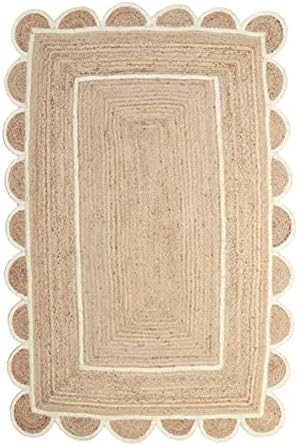 Scalloped Natural Jute Area Rug, Natural Base Off White Trim (2x3 Feet) | Amazon (US)
