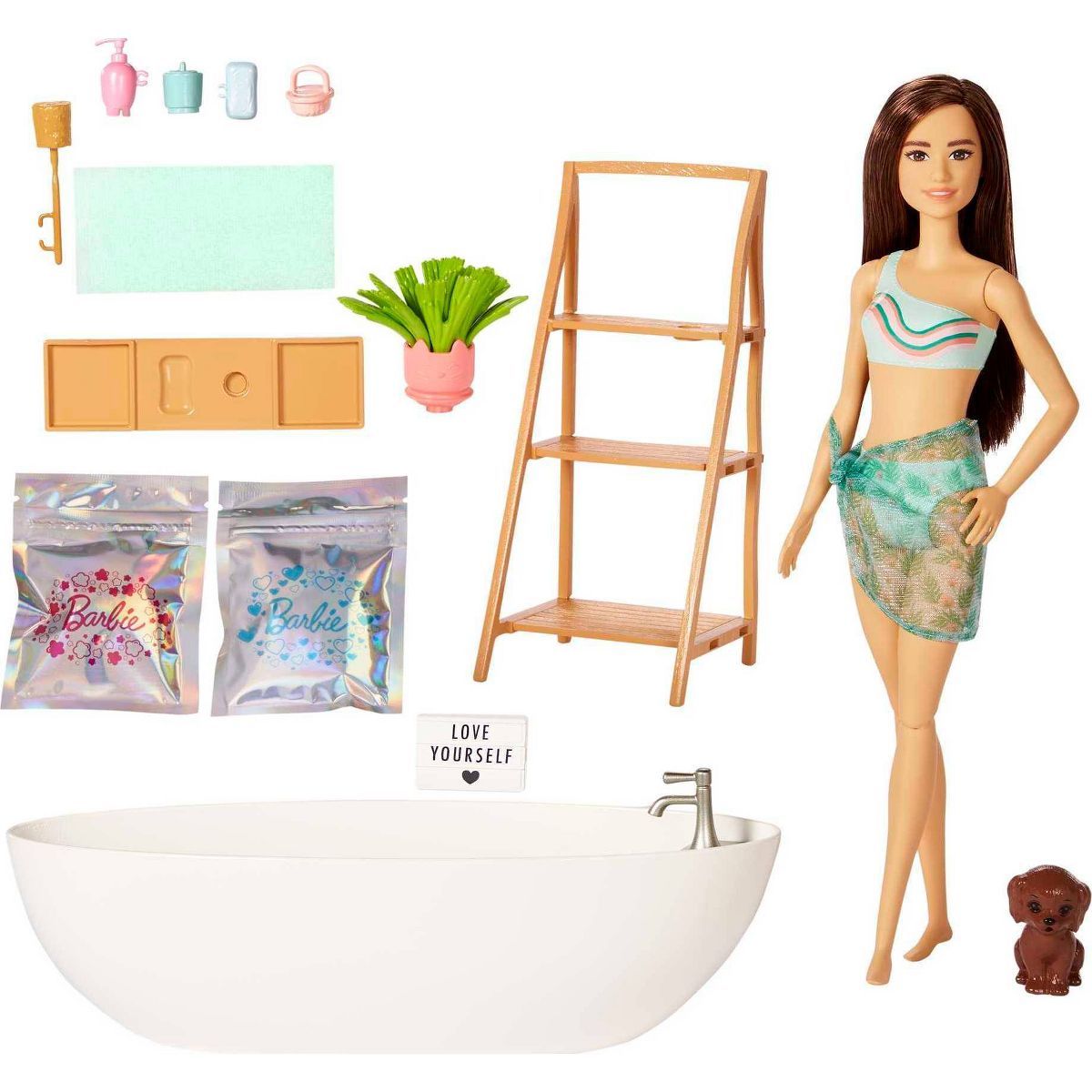 Barbie Doll & Bathtub Playset - Confetti Soap & Accessories - Brunette | Target