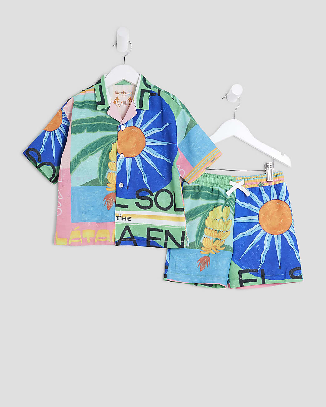 Mini Boys Blue Atlas Shirt And Shorts Set | River Island UK & IE