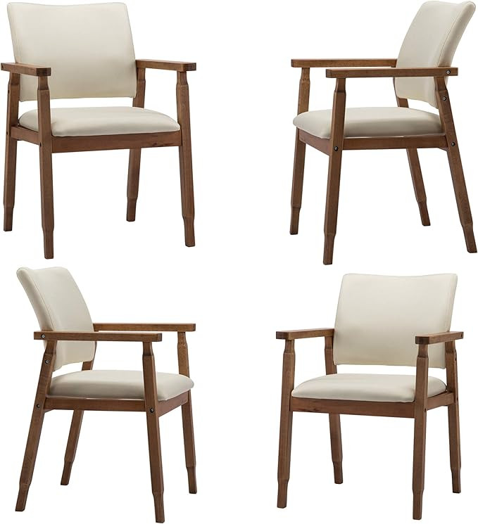 Set of 4 Walnut Dining Chairs, Wood Arm and Legs Chairs,Beige Color Living Room Chairs for Decor ... | Amazon (US)
