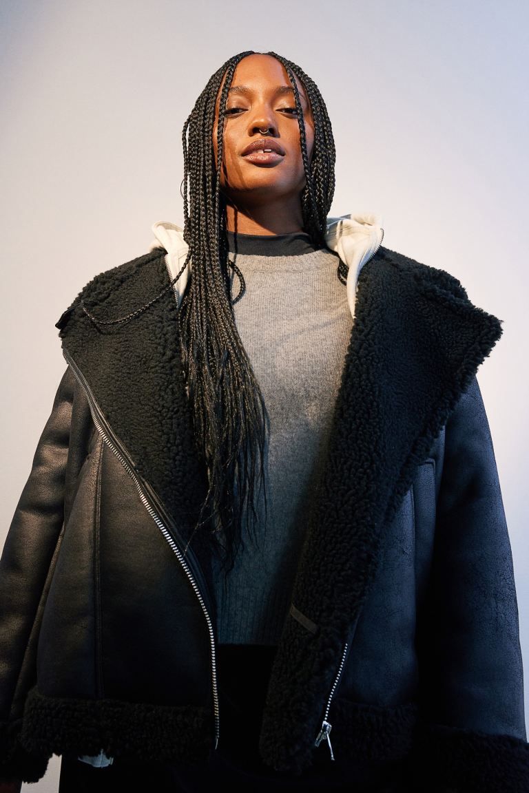Oversized Teddy-fleece-lined Jacket - Black - Ladies | H&M US | H&M (US + CA)
