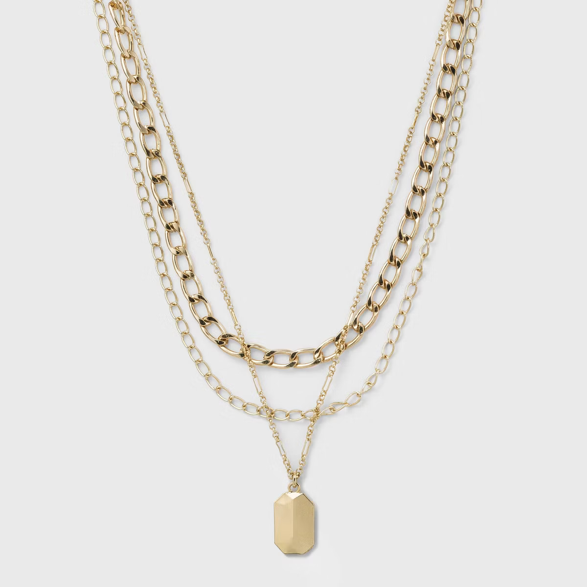 3 Row Chunky Chain Necklace - A New Day™ Gold: Statement Jewelry, Lobster Claw Clasp, Iron Mate... | Target
