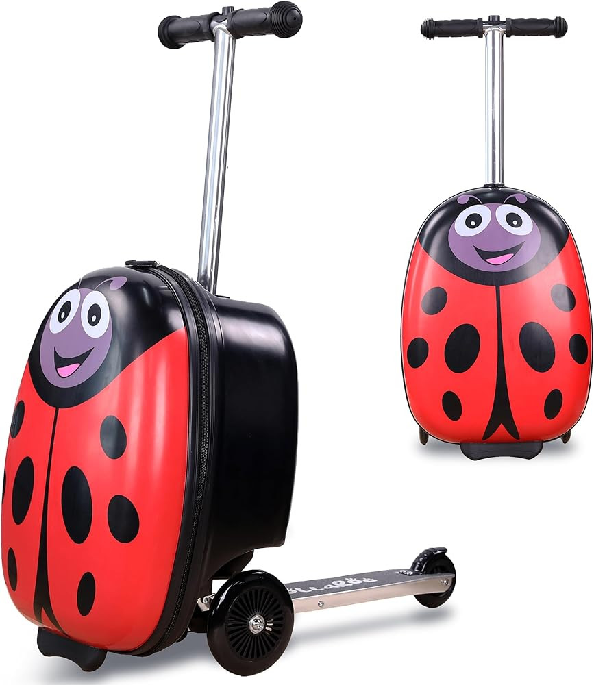Ladybug Kids Scooter Suitcase - Folding Kids Luggage with Wheels - Multifunctional Ride on Luggag... | Amazon (US)