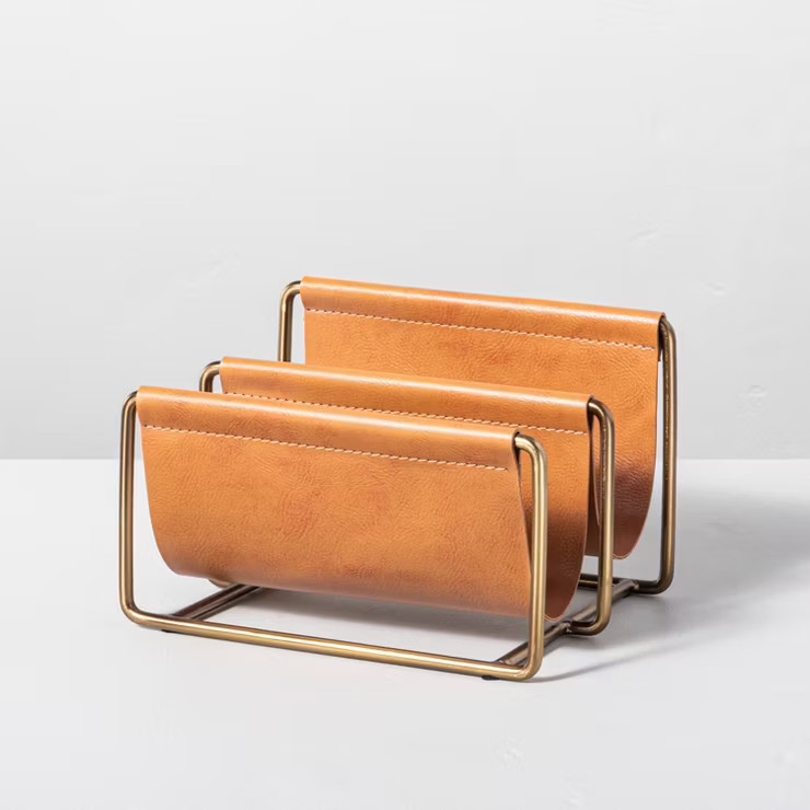 Metal & Faux Leather Mail Sorter Tan/Brass - Hearth & Hand™ with Magnolia | Target