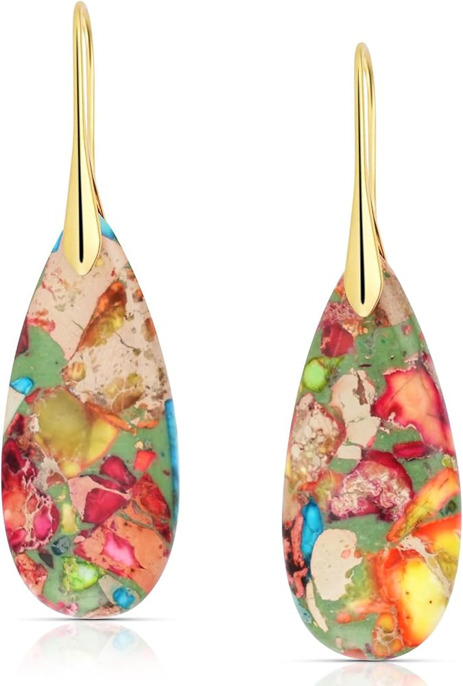 Bohemian Chic Emperor Stone Dangle Earrings for Women - Healing Crystal Drop Earrings with Gold-P... | Amazon (US)