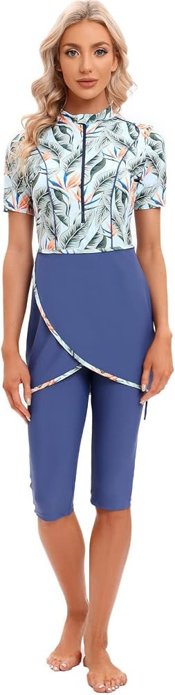 Muslim Swimsuits for Women Modest Full Cover Swimwear Short Burkini Top Pants Hijab Islamic Swims... | Amazon (US)