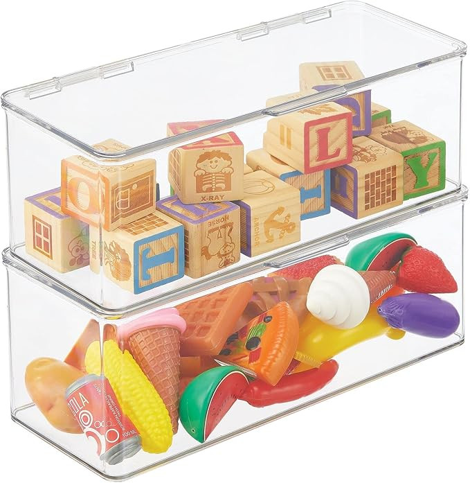 mDesign Plastic Playroom and Gaming Storage Organizer Box Containers with Hinged Lid for Shelves ... | Amazon (US)