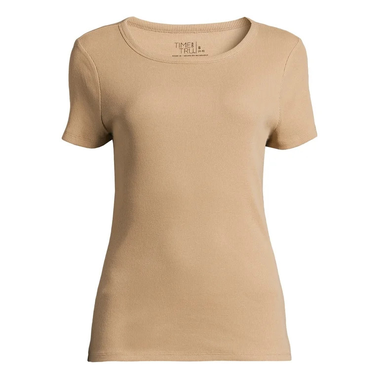 Time and Tru Women’s Rib Tee with Short Sleeves, Available in 1-Pack, 3-Pack, Sizes XS-XXXL | Walmart (US)