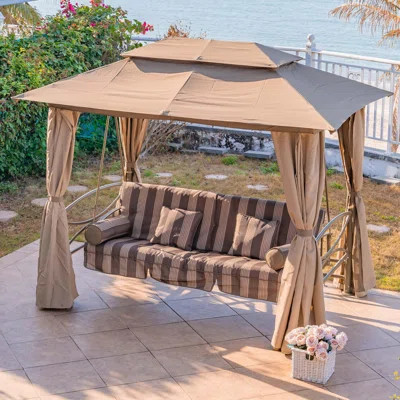 Purple Leaf 3 Person Outdoor Patio Porch Swing Gazebo With Netting & Gazebo Curtains With Canopy Swings For Adults | Wayfair North America