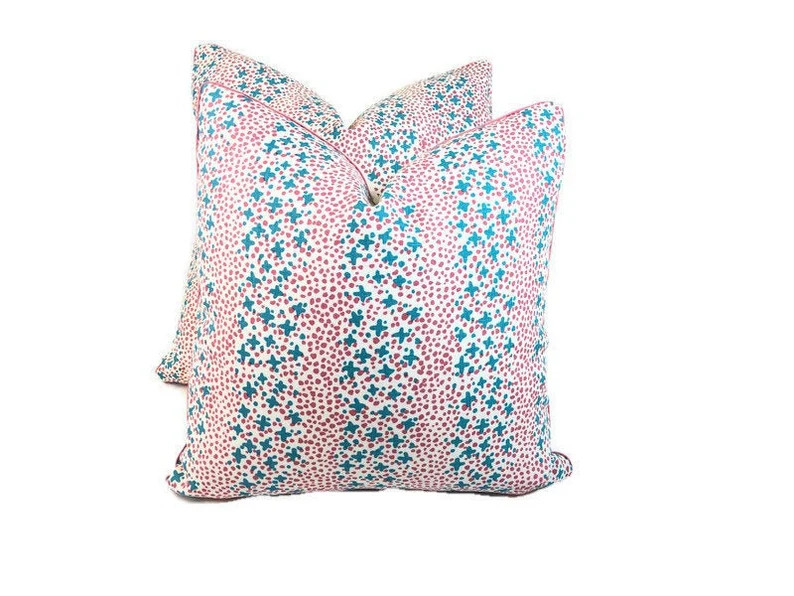 Quadrille, Jacks II Turquoise Pink, Decorative High End Pillow Covers, Designer Fabrics | Etsy (US)