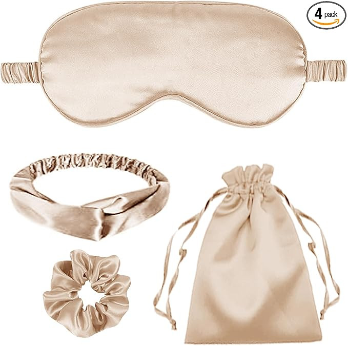4Pcs Silk Sleep Masks Satin Eye Mask Silky Eyes Cover Blindfold Eyeshade Headband Scrunchies Pouc... | Amazon (US)