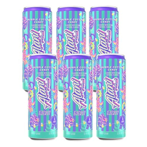Alani Purple Cotton Candy Energy Drink, Sugar Free Low Calorie Energy Drinks, 12 fl oz Cans (6 Pack) | Amazon (US)