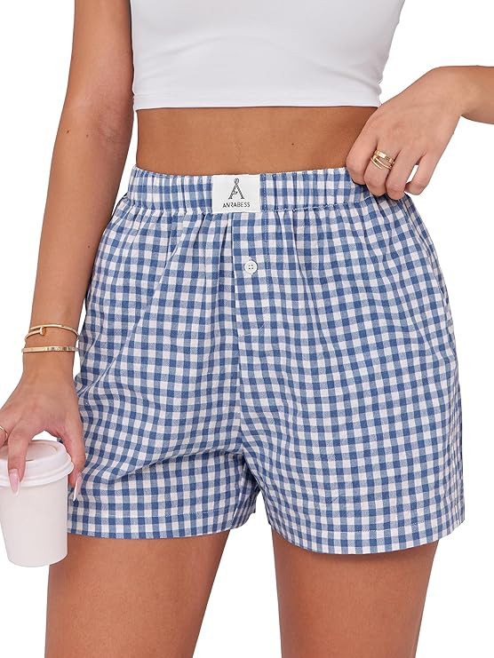 ANRABESS Boxer Shorts for Women Gingham Pajama 2025 Summer Casual Lounge Sleep Plaid Shorts Y2K B... | Amazon (US)
