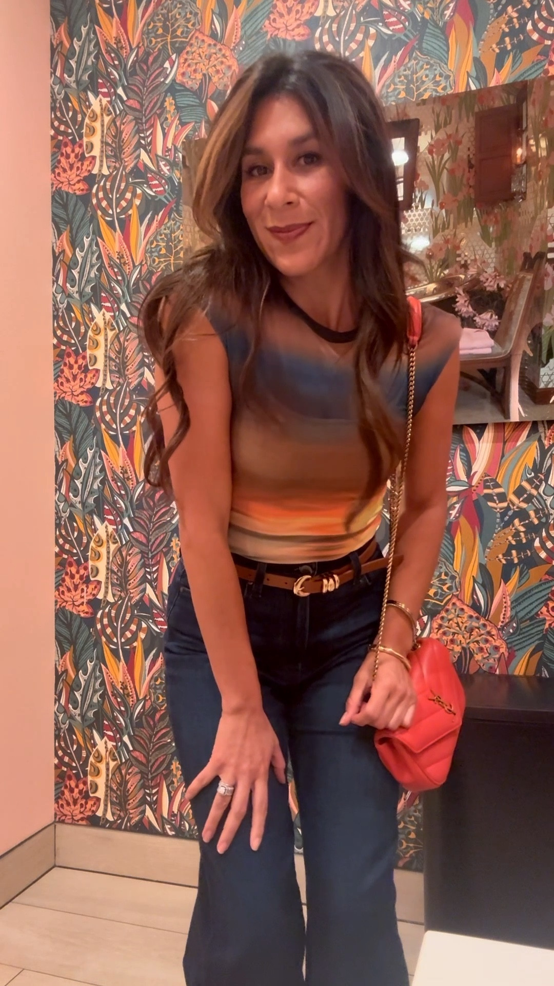 What I’m wearing on date night. Casual dinner in Downtown Las Vegas. Loved this sheer top paired with high waisted cropped denim and a block heel. Love this simple yet fun fashion look! 

#LTKOver40 #LTKStyleTip #LTKFindsUnder50