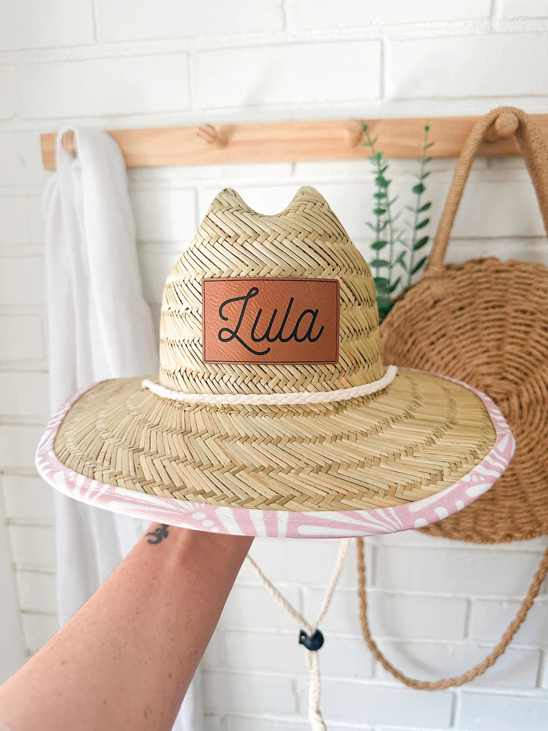 Personalized Straw Sun Hat with Faux Leather Name Patch | Etsy (US)