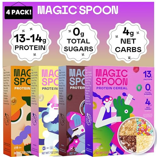 Magic Spoon Cereal, Variety 4-Pack of Cereal - Keto & Low Carb Lifestyles, Gluten & Grain Free, High Protein, 0g Sugar | Amazon (US)
