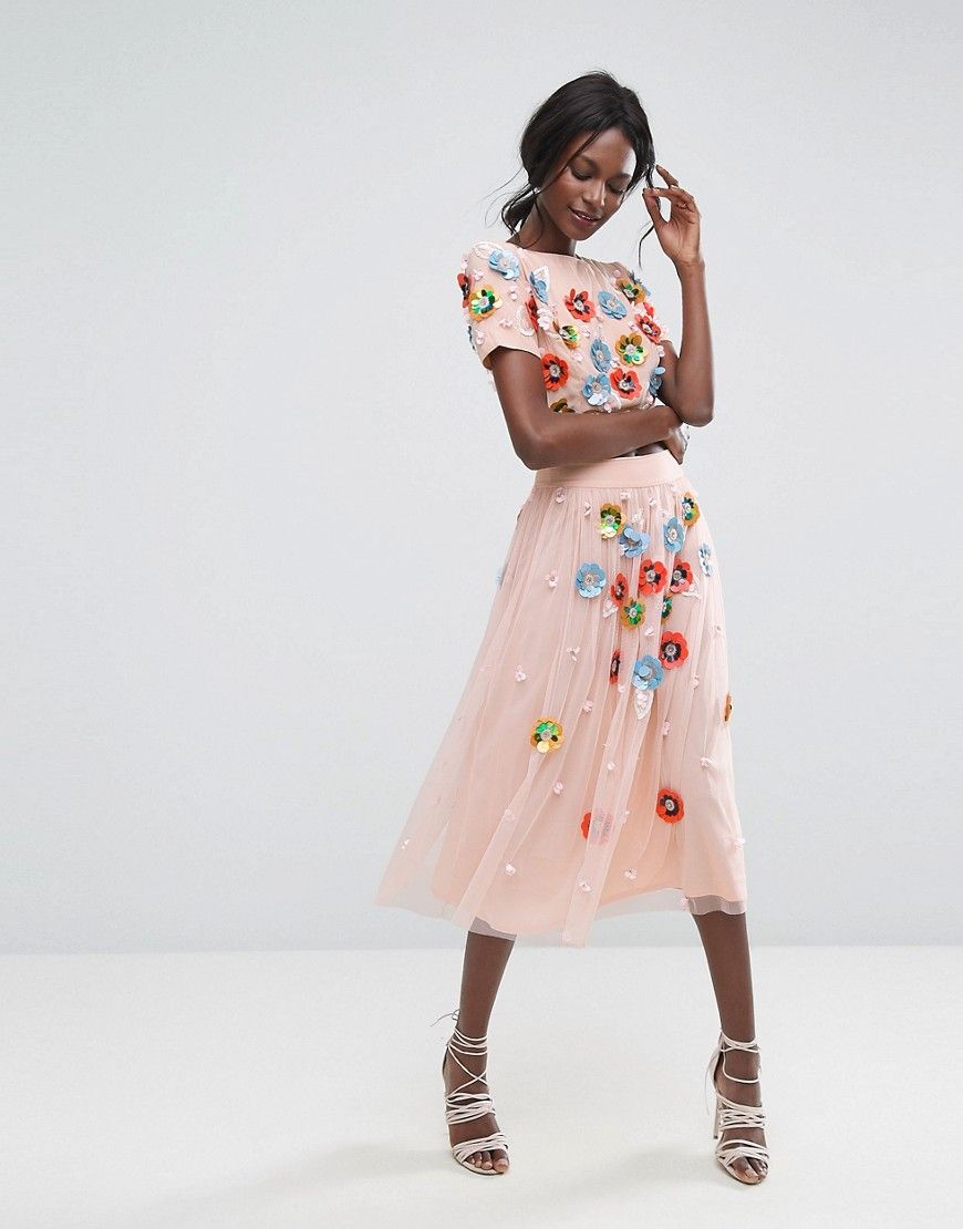 Lace & Beads Neon 3D Embellished Tulle Skirt - Multi | ASOS US
