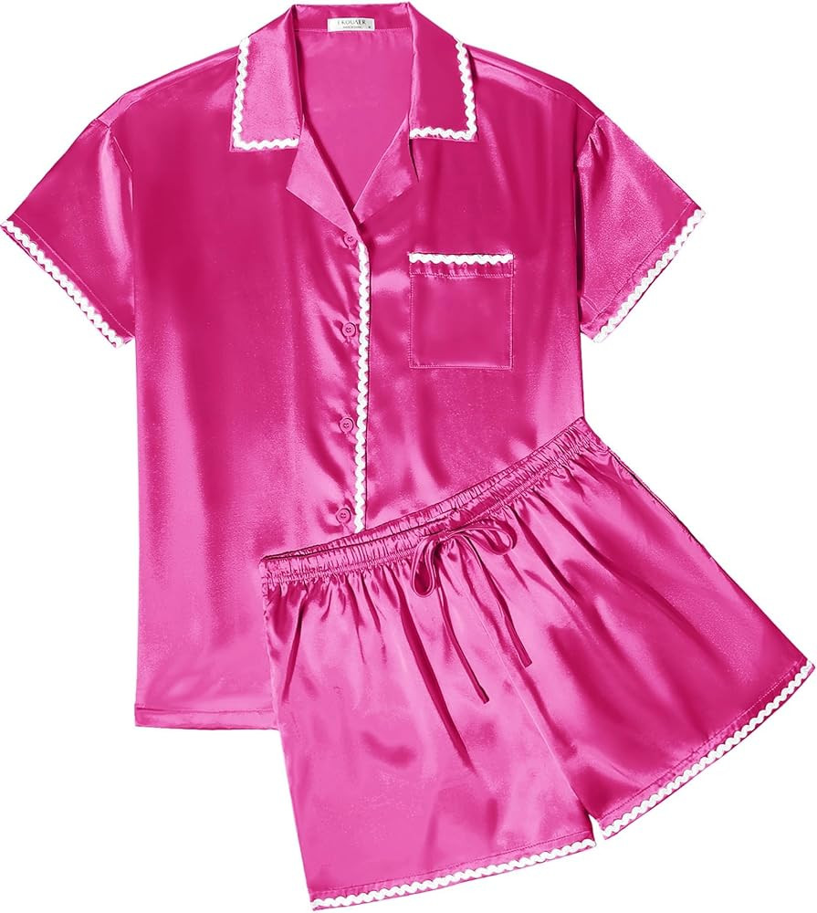 Ekouaer Women's Pajamas Set Silk Shirt and Shorts Button Down Pj Sets Two Piece Satin Lounge Sets... | Amazon (US)