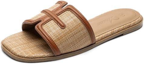 Athlefit Flat Sandals for Women Dressy Summer Square Open Toe Comfortable Slip On Beach Slide San... | Amazon (US)