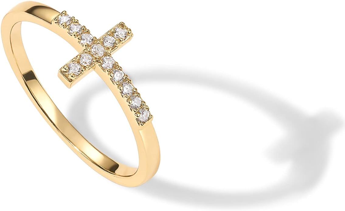 PAVOI 14K Gold Plated CZ Cross Ring | Eternity Promise Ring for Her | Infinity Wedding Band Ring | Amazon (US)