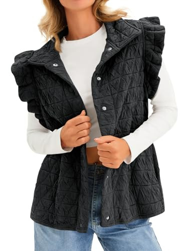 Cicy Bell Women Ruffles Puffer Vest Sleeveless Button Down Padded Jacket Gilet Trendy Fall Winter Outerwear | Amazon (US)