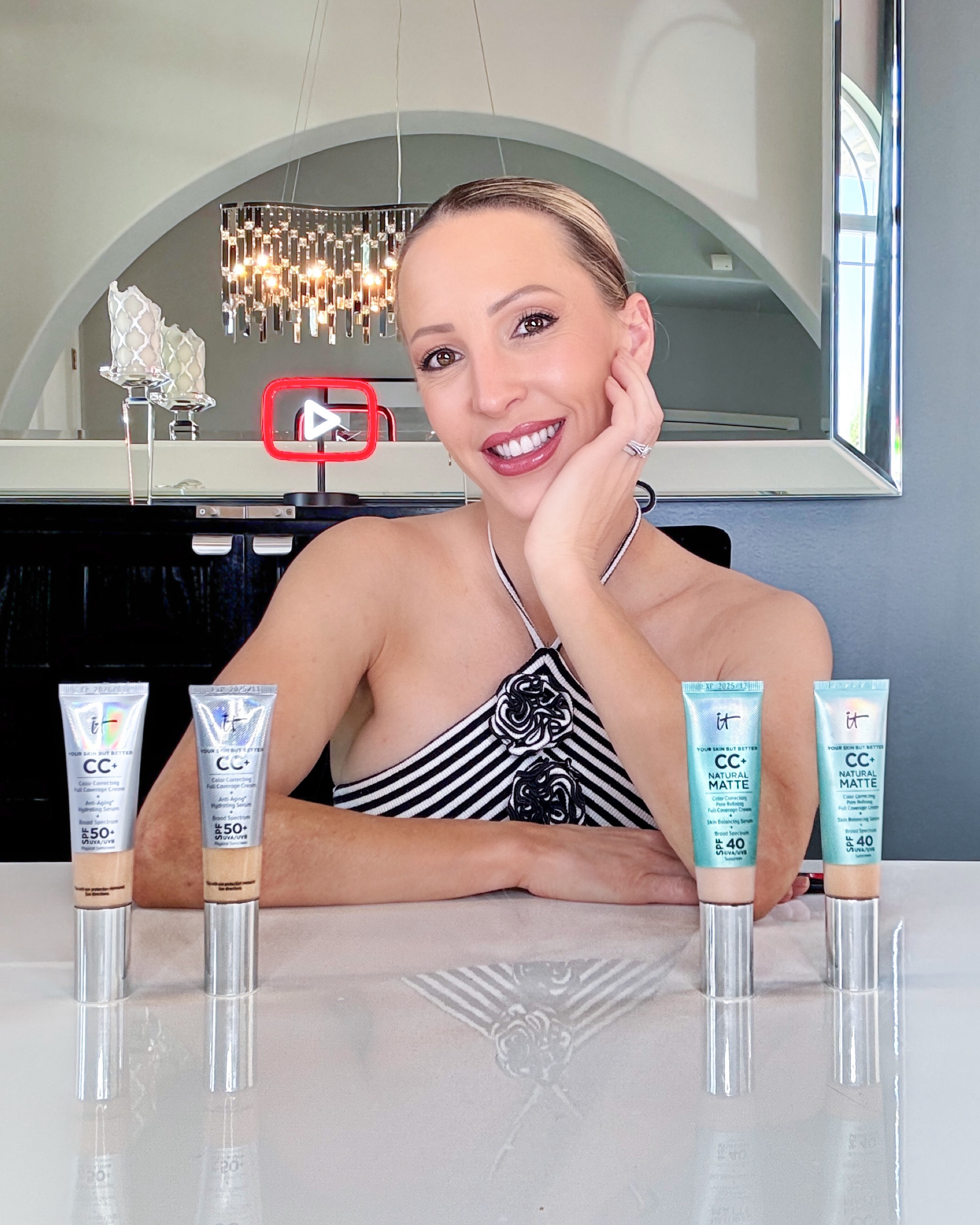 Which It Cosmetics CC+ cream is right for you? I just did a whole YouTube review (@evedawes) but the matte CC cream is great for oily skin &/or humid climates, the natural for normal or combination skin (especially great for mature skin as it has a anti aging serum) and the glow CC cream for dry skin or those who want less coverage and dolphin glowing skin as it get seriously glowy as the day goes on. The matte and natural both give full coverage foundation effects but with added skincare benefits. Also tagging the it cosmetics vegan foundation and concealer brush and stripe mini dress.

#LTKHome #LTKOver40 #LTKBeauty