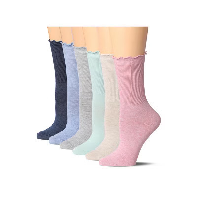 Tipi Toe Womens 6 Pairs Harmonious Neutral-Vibrance Crew Length Turn-Cuff Solid Lettuce Edge Lace Ruffle Socks | Target