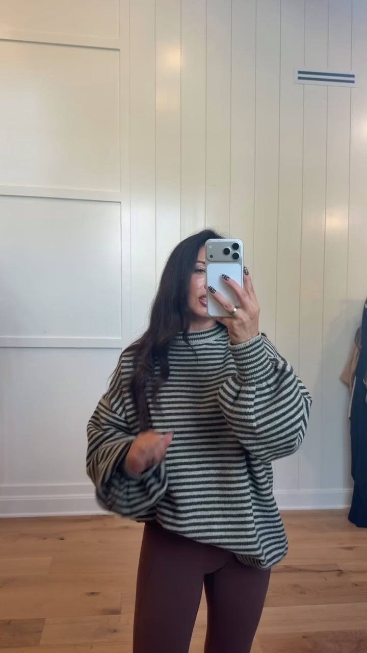 Easy fall outfit ideas I’m loving! 🍂🤎 From an oversized striped sweater with chocolate brown leggings to a cozy cardigan layered over a sleek black one-piece, both looks are comfy, flattering, and perfect for everyday fall style. Great for errands, lunch, travel days, or a casual weekend!