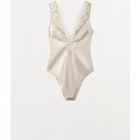 Zara - Zw Collection Satin Effect Lace Bodysuit - Oyster-White - Xl - Woman | Zara US