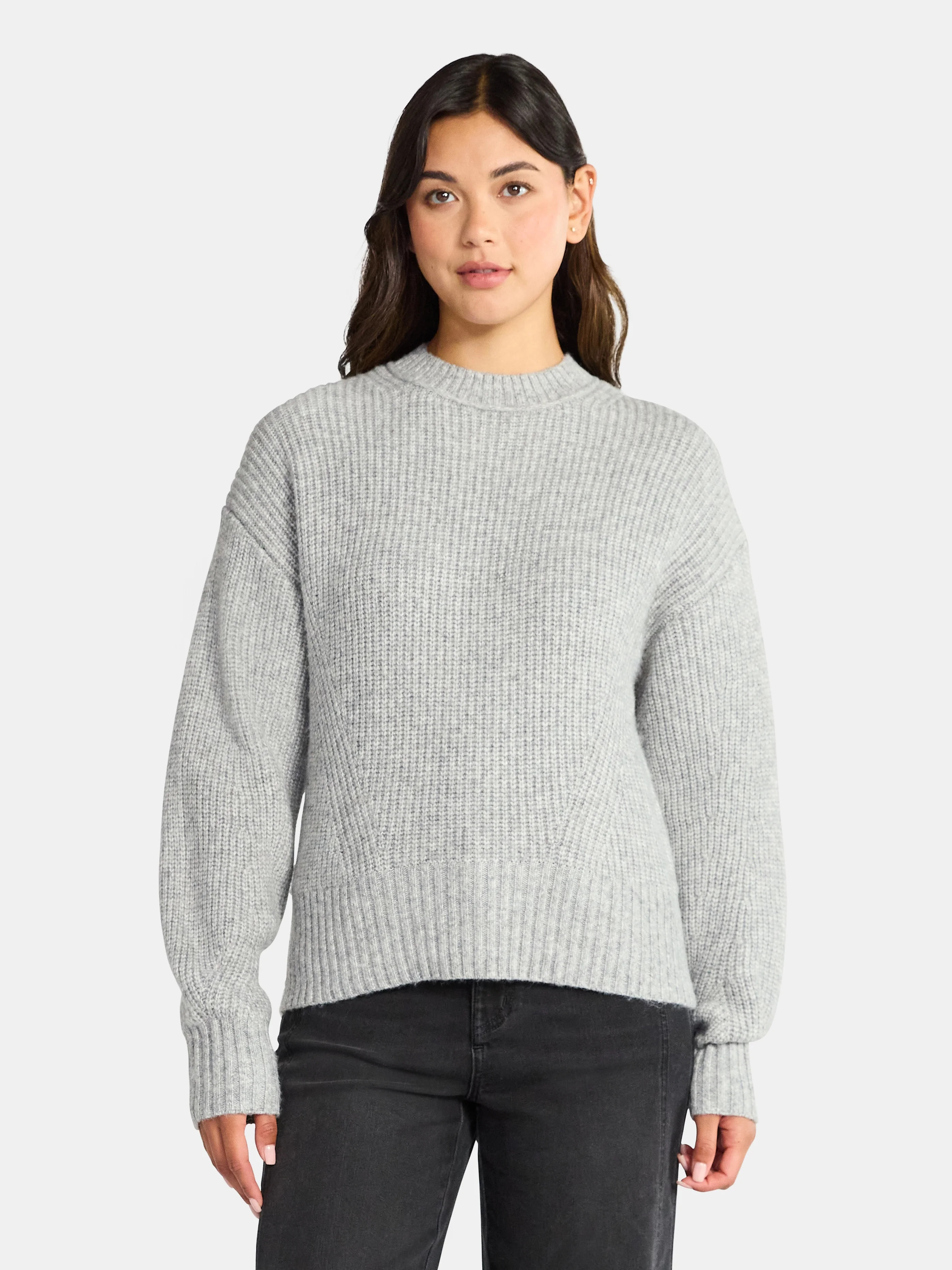 Time and Tru Women's Shaker Stitch Mock Neck Sweater, Midweight, Sizes XS-XXXL | Walmart (US)