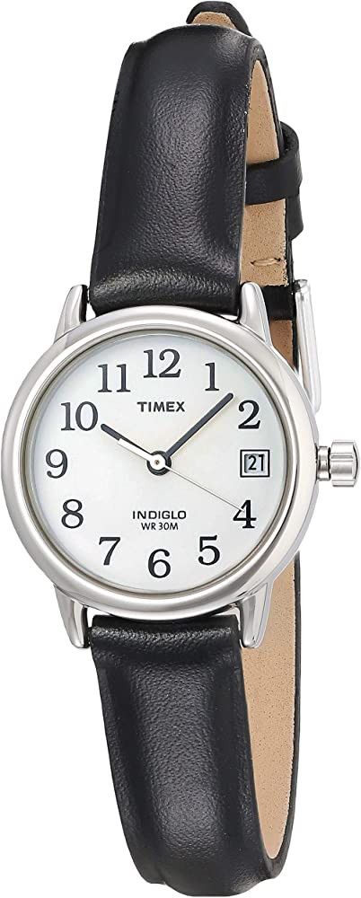 Timex Women's T2H331 Indiglo Leather Strap Watch, Black/Silver-Tone/White | Amazon (US)