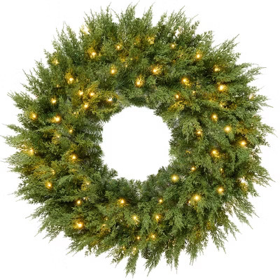 Best Choice Products Pre-Lit Cedar Cypress Christmas Wreath w/ Twinkling LEDs,  Realistic Large Indoor/Outdoor Holiday Decor, Plug-In- 60in | Target