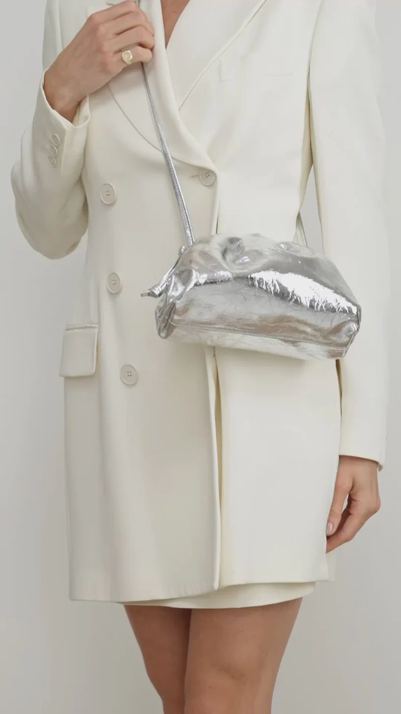 The Jeanie Leather Clutch in Metallic Silver | Lily and Bean