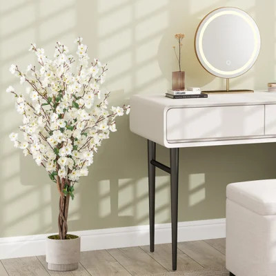 47'' Artificial Winter Sweet Tree Faux Plum Blossom Plant w/ White Fabric Flower | Wayfair North America