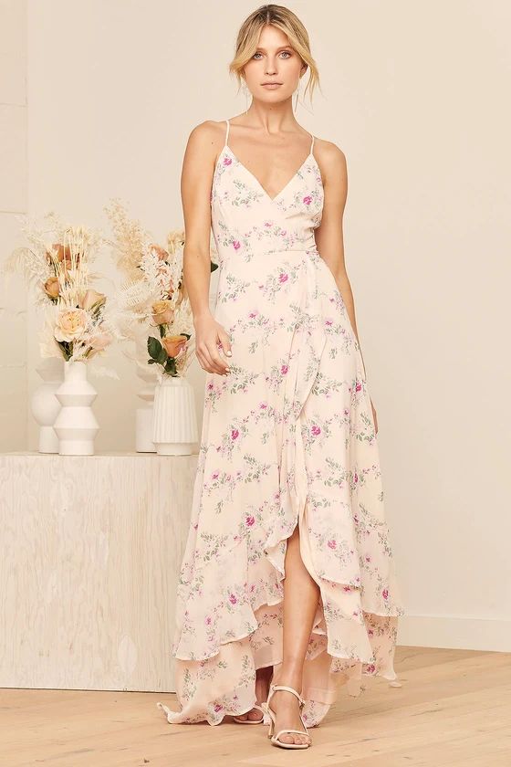 In Love Forever Blush Floral Lace-Up High-Low Maxi Dress | Lulus (US)