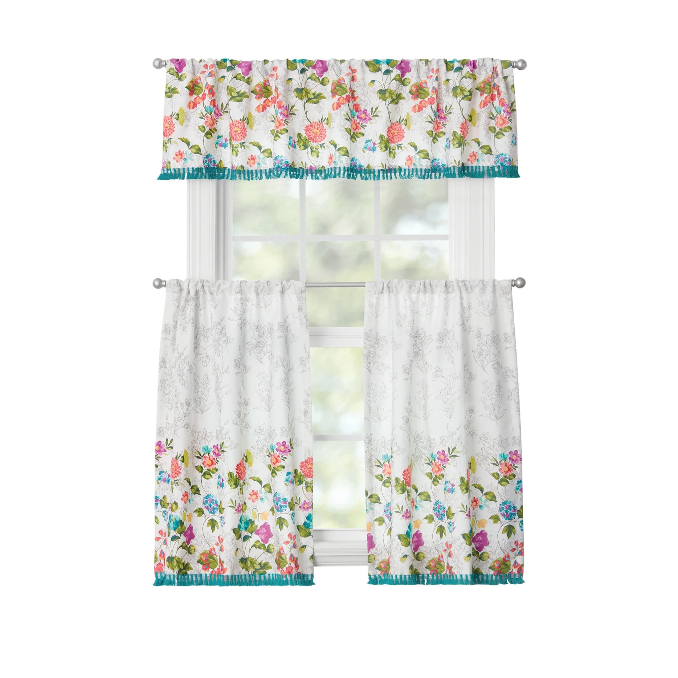 The Pioneer Woman Blooming Bouquet 3-Piece Tiers and Valance Set | Walmart (US)