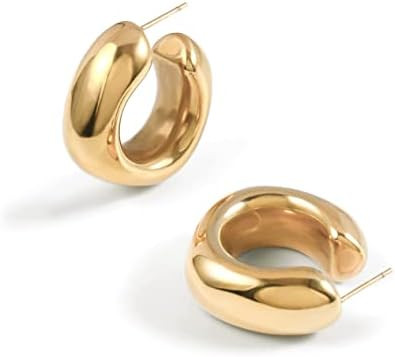 Waterproof Thick Gold Chunky Hoops Earrings for Women Non Tarnish,Gold Plated Hypoallergenic Open... | Amazon (US)