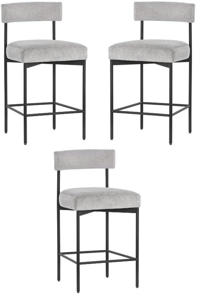 Home Square Seneca 26" Fabric and Steel Counter Stool in Stone/Black - Set of 3 | Amazon (US)