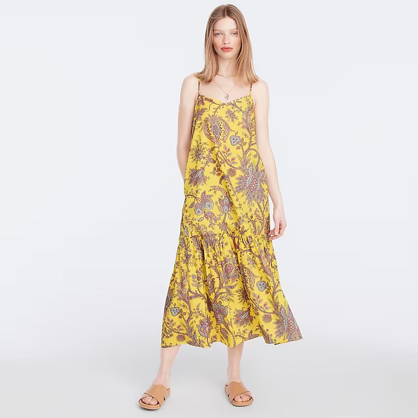 Tiered cotton poplin dress in Ratti® golden paisley | J.Crew US