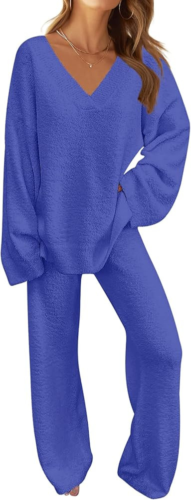 MEROKEETY Women's Lounge Sets 2025 Fall Fashion 2 Piece Outfits Sweater Pajama Set Fuzzy Loungewe... | Amazon (US)