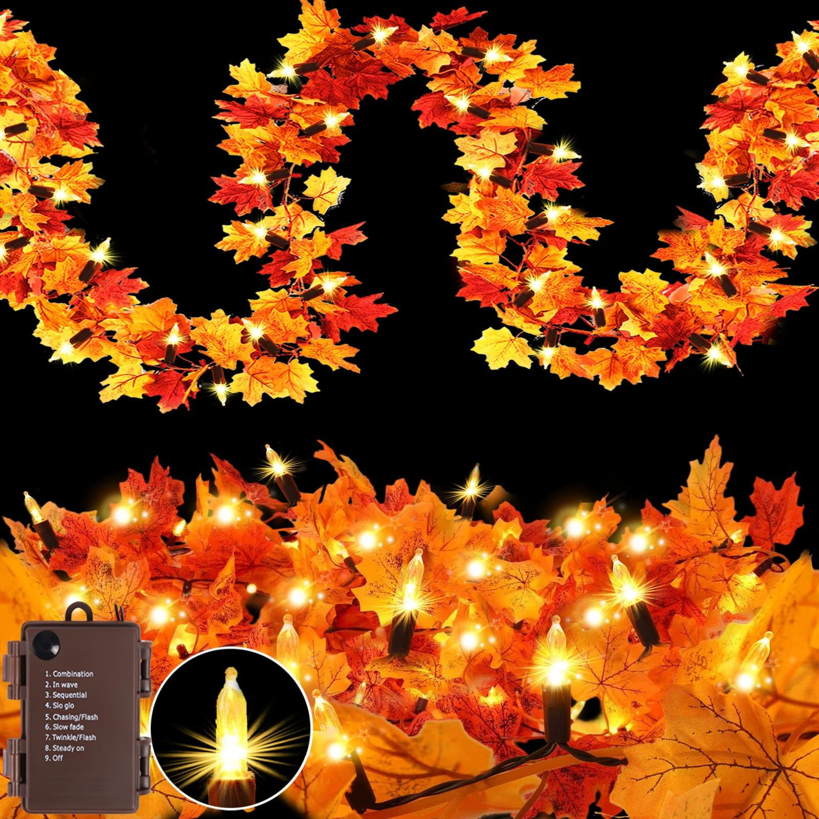 Yichuhaoxi 10 Foot 50 LED Fall Garland with Lights power cell Operated Orange Bulbs for Table Porch Thanksgiving Harvest Halloween Indoor one_size | Lowe's