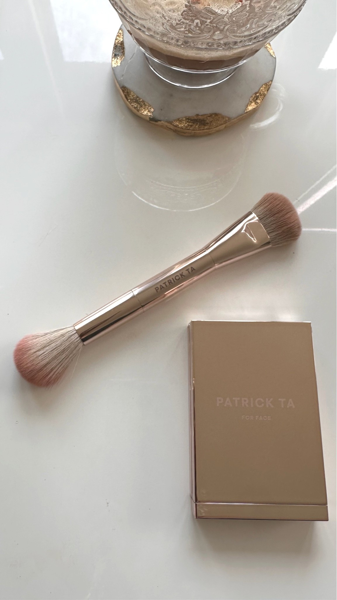 Trying the new Patrick Ta blush and I completely understand the hype. The cream + powder duo gives such a soft, polished finish and the color looks so much prettier on the skin than it does in the compact. I used the Patrick Ta dual-ended blush brush too, which made layering everything really easy. Linking the exact blush + brush here.⬆️

#PatrickTa #BlushRoutine
#EverydayMakeup #Over40Beauty